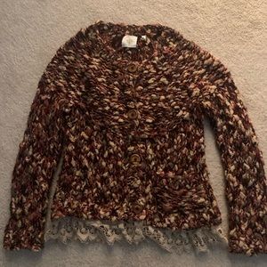 Anthropologie HWR Crochet Sweater with lace trim, Small